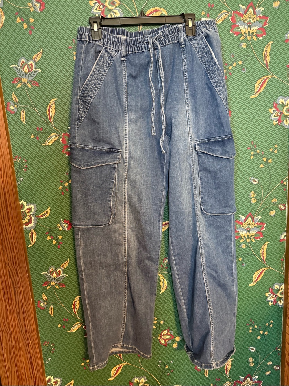 Denim Cargo Pants in Medium Blue - Picture 1 of 3